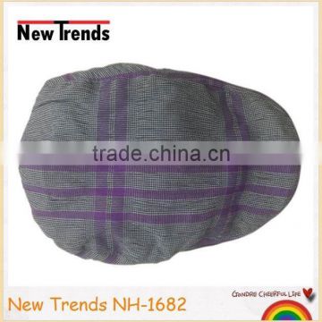 Purple lines in checked pattern cotton flat hat