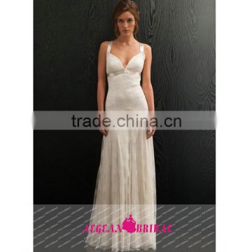 QC3 hot sale sexy v neck A-line bohemian lace wedding dress backless lace sleeveless floor length vestido boda