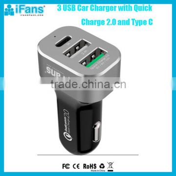 Factory OEM Hot Selling High Quality Quick Charger 3 USB QC 3.0 Car Charger with USB C for Samsung and Tablet