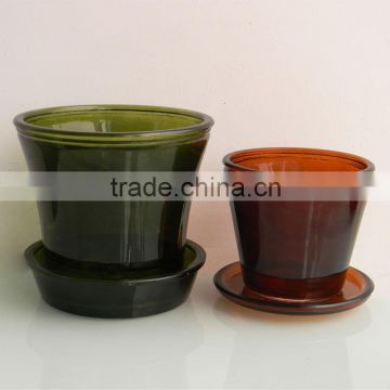 2014 hot selling clear glass flower pot wholesale with tray