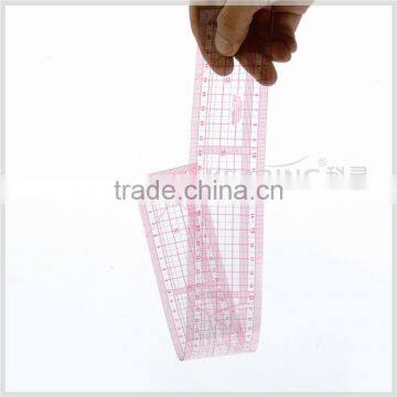 Kearing manufacture 5*50cm straight flexible 1.2mm thickness sandwich line plastic garment ruler for fashion design#8003