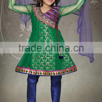 Green color benaras cloth all over stylish salwar kameez sizzling Girls Ready Made