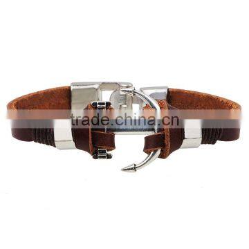 XP-LB-2165 Fashion Wrap Newest Cuff Genuine anchor Leather Bracelet for men