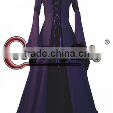 Long Trumpet Sleeve Hooded Collar Costume ROCOCO Ball Grown Gothic Medieval Victorian Purple fancy Dress
