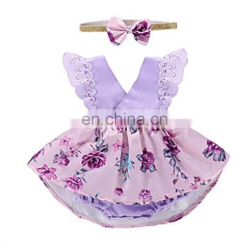 Cute Baby Girl Romper Summer Lace Floral Ruffle Purple Legend Newborn Baby Party Dress Romper
