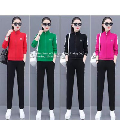 Sports Suit Women's Spring And Autumn Women's Casual Suit Stand-Up Collar Sweater Women's Running Two-Piece Set