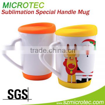 sublimation white mug with heart shape handle