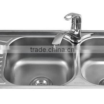 304 double bowl stainless Steel sink with drainboard