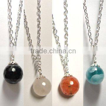 Gemstone blue glass round beads faceted jewelry necklace