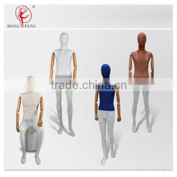 2015 hongfeng mashup fabric dress mannequins with wooden arms
