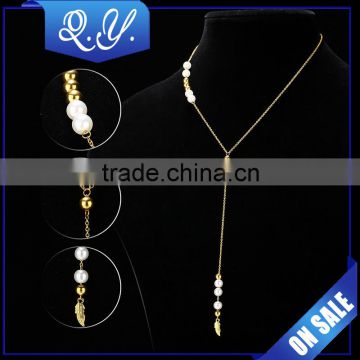 SSP0105 PVD plating stainless steel 18K gold bridal jewelry, luxury pearl chain necklace