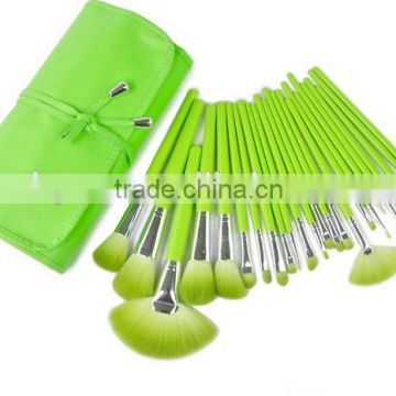 green synthetic hair 24 piece makeup brush set with belt pouch