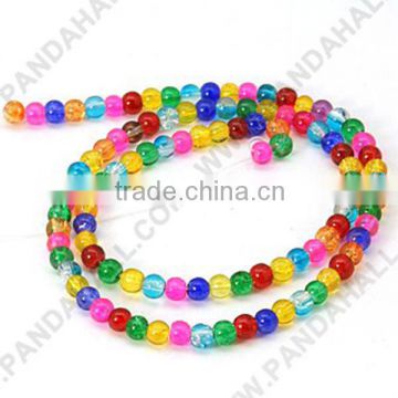 Mixed 4mm Round Crackle Glass Beads Strands, Dyed, about 105pcs/strand, 16"(X-GGM001)