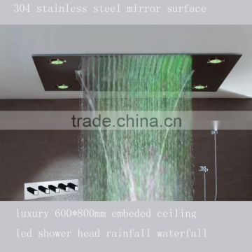 600*800mm polish stainless steel waterfall rain embeded ceiling shower head