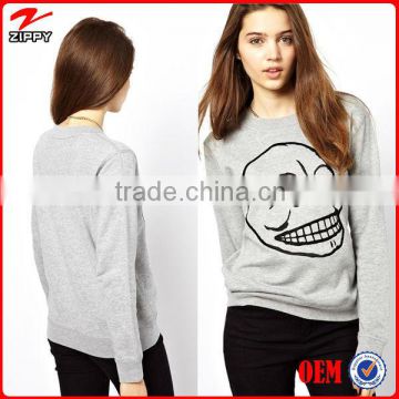 Causal long sleeve scoop neck print sweater women daily sweater