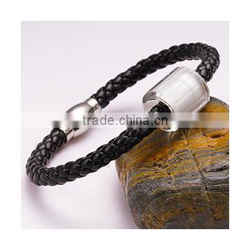 Genuinue black braided leather bracelets with charms for wholesale