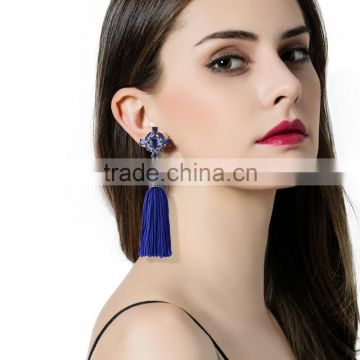 Bohemian jewelry zircon gems with long colorful tassel charms earrings for women