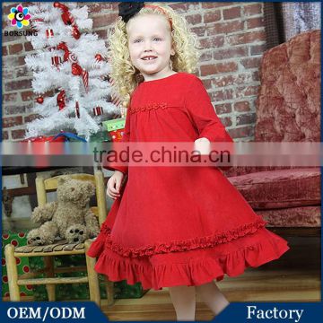 FallWinter For Christmas Red Vitage 3 Sleeve Cotton Babydoll Twirl Party Prom Dresses Children Frock Designs For Cutting