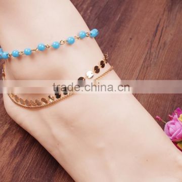 Boho Handmade Multi Layer Beads Sequins Tassel Anklet For Women Foot Jewelry