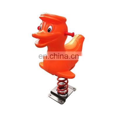 Kids cartoon ride on toy outdoor playground equipment rides orange duck plastic spring rocking horse for sale