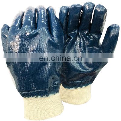 Jersey Liner Full Coated Blue Nitrile Oil Resistant Working Gloves Heavy Duty Nitrile Gloves/Guantes