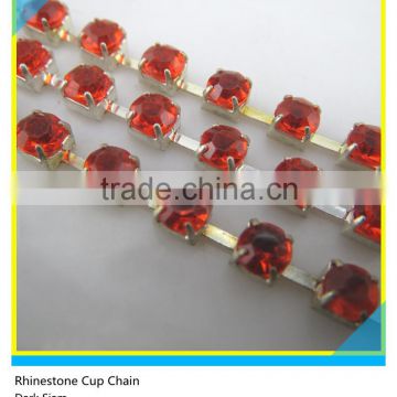 Strass Rhinestone Claw Chain Dark Siam Rhinestone Sew on Silver Plated Cup Chain