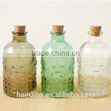 Cylinder Embossed Colorful Reed Diffuser Glass Bottle with Cork