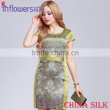 2015 100% silk dress flower printed new dress for women