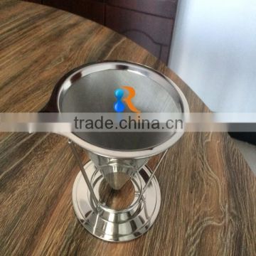 trade assurance reusable paperless stainless steel 18/8 pour over cone drip micro filter