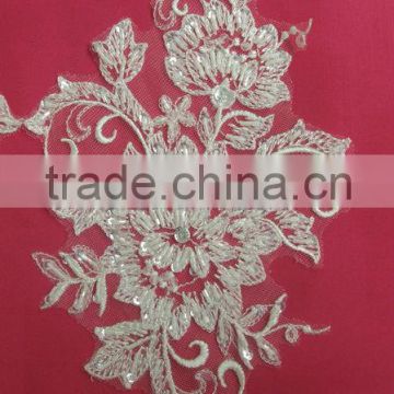 Stock beaded lace flower patches for bridal wedding dress