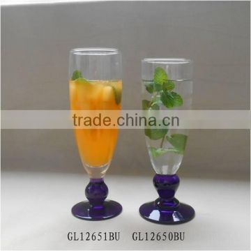 clear glass iced tea drinking glasses with blue short stem