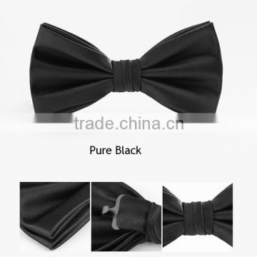 New Mens Pure color Bowtie Polyester silk Tied Wedding Bow Tie silk tie black solid necktie