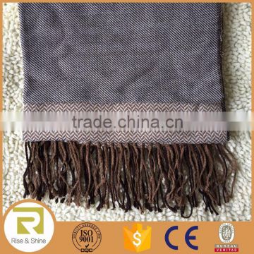 Wholesale 100% Viscose yarn dyed jacquard herringbone fringed shawl scarf