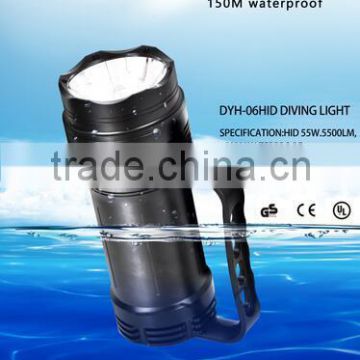 hid cansiter diivng light,hid lamp 55w,5500lumen,piezo switch ,banana connector charger,9000mah lion battery pack,200meters wate