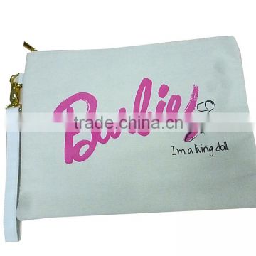 Barbie design zipper closure flat clutch bag with carrying strap