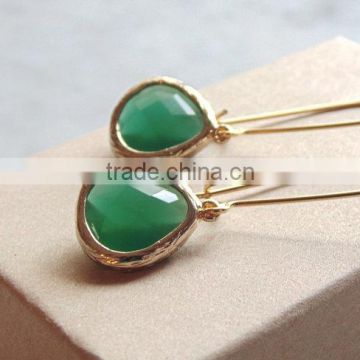 falak gems Jade glass earring. Green jade earrings. Tear drop earring