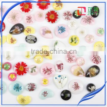 Round shape resin cabochon jewelry pendant , Round dried flower resin cabochon , clear flat back resin cabochon