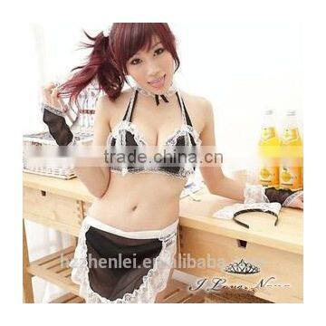 Lingerie or maid uniform temptation to role-play waiter or overalls or costumes