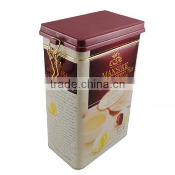 milk powder tin box with plastic lid and metal neck