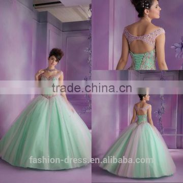 Gorgeous Ball Gown Beaded Bodice Cap Sleeve Quinceanera Dresses 2014
