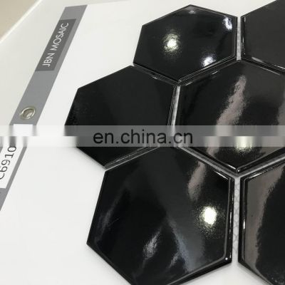 256x197mm High Glossy Black Color Hexagon Ceramic Mosaic Wall Mosaics Hot Melt Glass Mosaic Tiles From Foshan