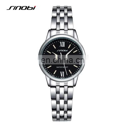 SINOBI Elegant Lady Watch Stainless Steel Solid Strap Roman Index Simple Dial Japan Quartz Movement Business Watches S9445L