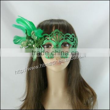 Perfect!Hot Sell pvc Laser Cut Venetian Masquerade Party Masks With flower feather and beads
