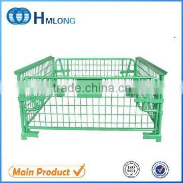 Supermarket stacking foldable lockable storage cage for wooden bottom tray