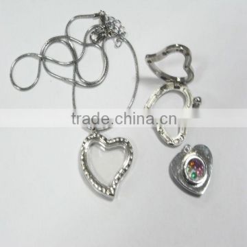 fashion zinc alloy rhinestone heart shape necklace with glass sheet