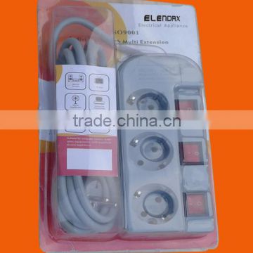 Europe style 3 way individual switch extension power cord (E6003EIS)
