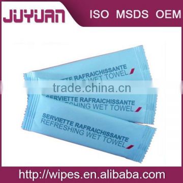 wet refreshing tissue/towel for cleaning used in restaurant, airline and club
