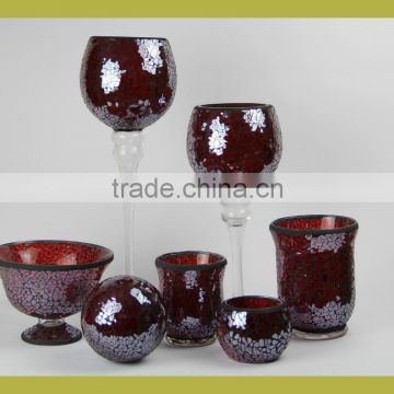 Xmas red glass mosaic candle holder sets