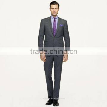 2014 Top Quality 100% wool Solid Grey Stripe new style wedding dress suits for men