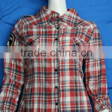 Yarn dyed flannel check ladies tops latest fashion